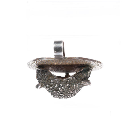Huge vintage southwestern sterling silver 3D buffalo pendant with ruby eyes