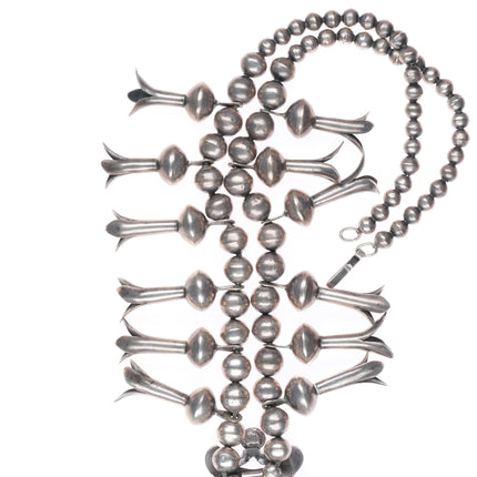 23.5" c1940's Navajo squash blossom necklace turquoise naja sterling silver