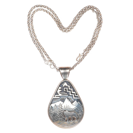 23.5" Fritson Toledo Navajo sterling silver necklace/pendant wolf overlay design
