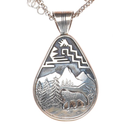 23.5" Fritson Toledo Navajo sterling silver necklace/pendant wolf overlay design