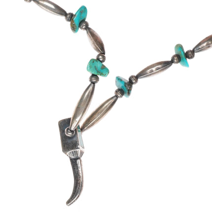 21.5" vintage Navajo sterling silver claw form turquoise inlaid pendant necklace