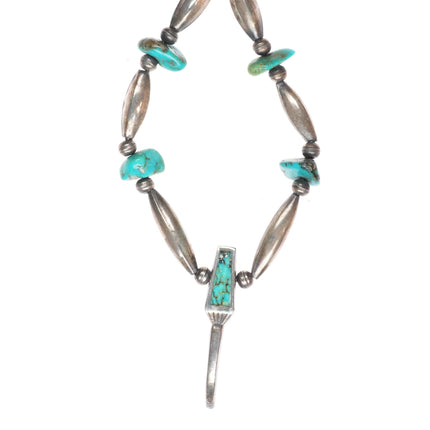 21.5" vintage Navajo sterling silver claw form turquoise inlaid pendant necklace