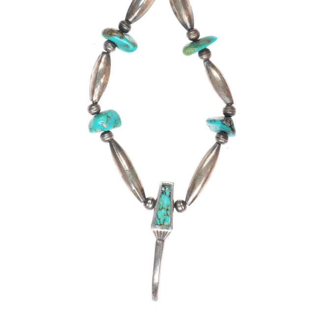 21.5" vintage Navajo sterling silver claw form turquoise inlaid pendant necklace