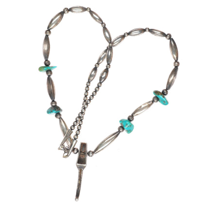 21.5" vintage Navajo sterling silver claw form turquoise inlaid pendant necklace
