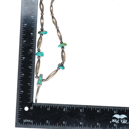 21.5" vintage Navajo sterling silver claw form turquoise inlaid pendant necklace