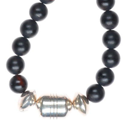 22.5" vintage southwestern sterling silver beaded black stone necklace