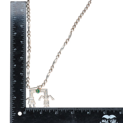 15" Vintage Navajo sterling silver Yei pendant on beaded necklace w/turquoise