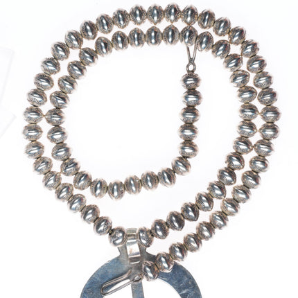 27" Vintage Navajo pearls handmade/hand stamped beads necklace with Naja pendant