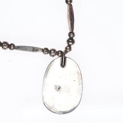 24" vintage Navajo sterling silver pendant with nice turquoise beaded necklace