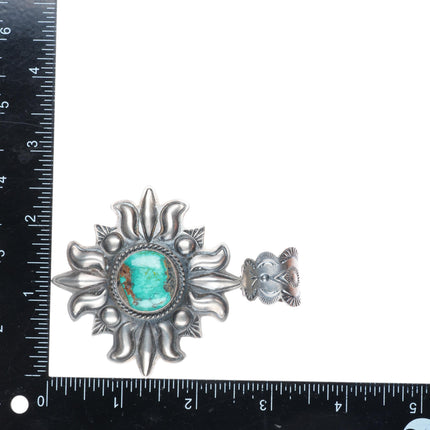 Large Robert Johnson Navajo sterling silver repousse pendant with nice turquoise