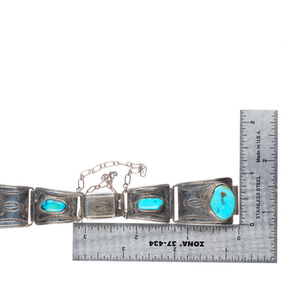 c1940's-50's Mark Chee Navajo stamped sterling silver turquoise link watch band