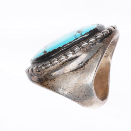 sz9.25 Huge vintage heavy sterling silver Navajo spiderweb turquoise ring