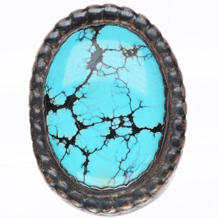 sz9.25 Huge vintage heavy sterling silver Navajo spiderweb turquoise ring