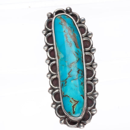 sz7 vintage JP Navajo sterling silver long ring with nice turquoise