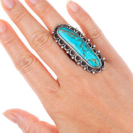 sz7 vintage JP Navajo sterling silver long ring with nice turquoise