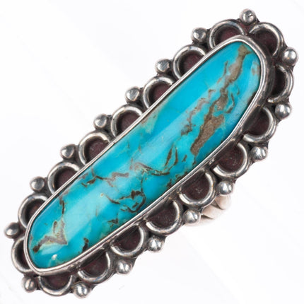sz7 vintage JP Navajo sterling silver long ring with nice turquoise