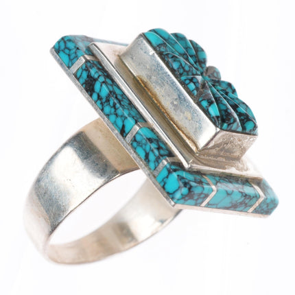 sz8.5 Larry Castillo Navajo sterling silver spiderweb turquoise inlay ring