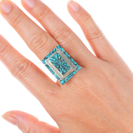 sz8.5 Larry Castillo Navajo sterling silver spiderweb turquoise inlay ring