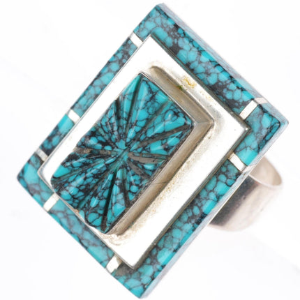 sz8.5 Larry Castillo Navajo sterling silver spiderweb turquoise inlay ring
