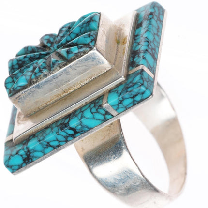 sz8.5 Larry Castillo Navajo sterling silver spiderweb turquoise inlay ring