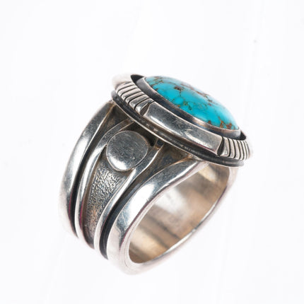 sz11 large vintage Willie Cruz Navajo sterling silver ring with nice turquoise
