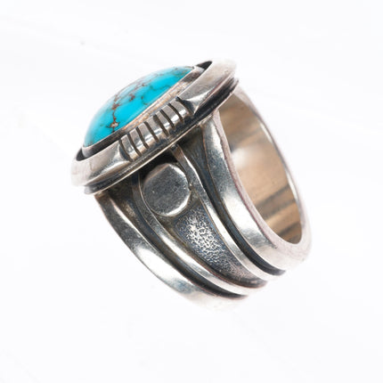 sz11 large vintage Willie Cruz Navajo sterling silver ring with nice turquoise