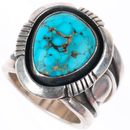 sz11 large vintage Willie Cruz Navajo sterling silver ring with nice turquoise