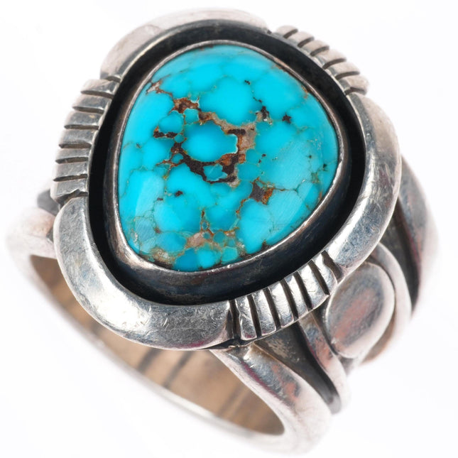 sz11 large vintage Willie Cruz Navajo sterling silver ring with nice turquoise