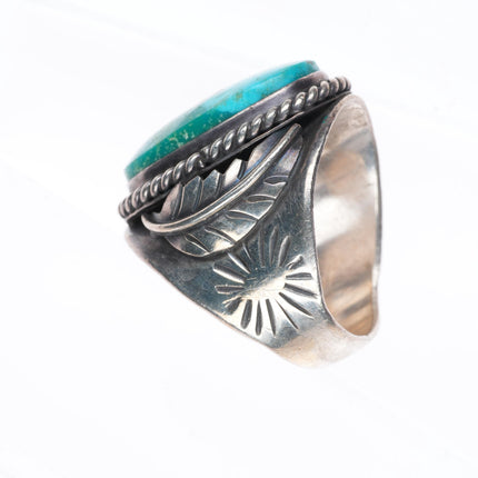 sz11.5 vintage Navajo sterling silver men's ring with nice turquoise