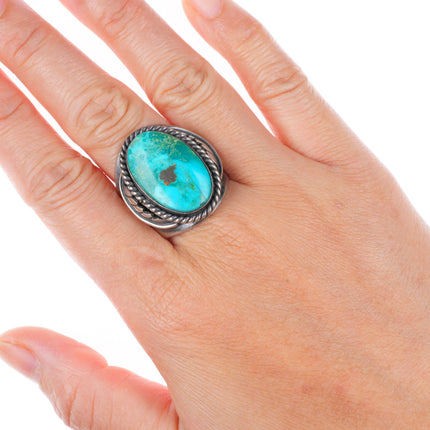 sz11.5 vintage Navajo sterling silver men's ring with nice turquoise
