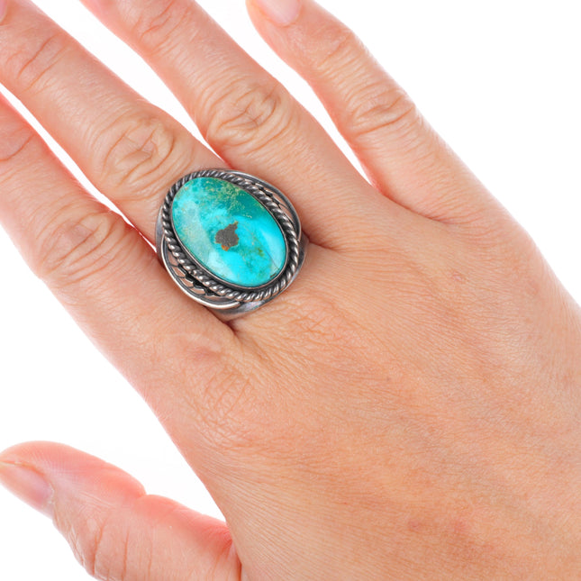 sz11.5 vintage Navajo sterling silver men's ring with nice turquoise
