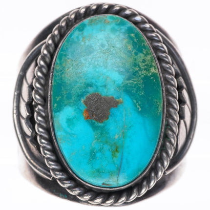 sz11.5 vintage Navajo sterling silver men's ring with nice turquoise