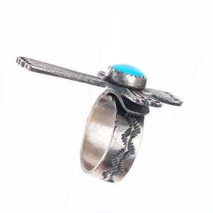sz7-adjustable Kevin Billah Navajo sterling silver cross ring with turquoise