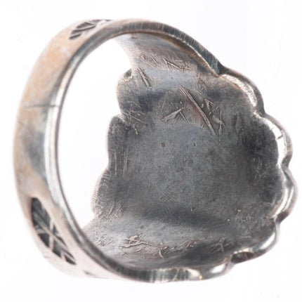 sz7 c1930's Navajo deep stamped sterling silver ring with turquoise