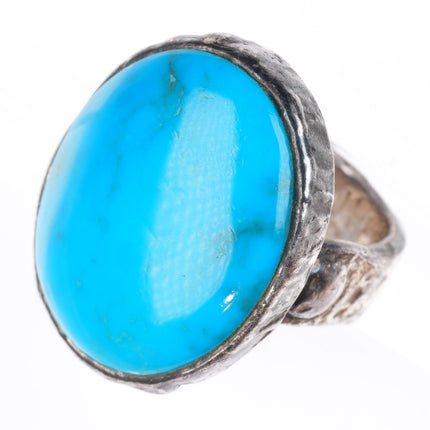 sz9.25 PB southwestern sterling silver turquoise brutalist style ring