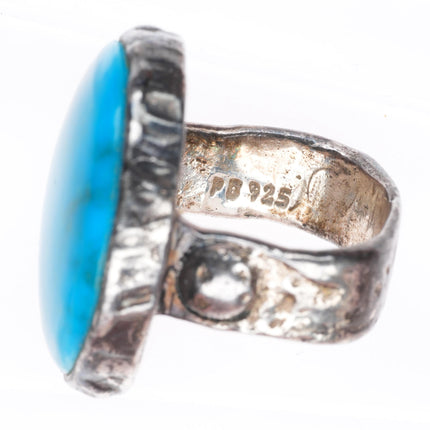 sz9.25 PB southwestern sterling silver turquoise brutalist style ring
