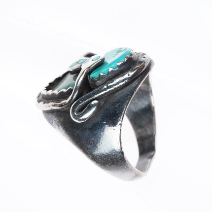 sz11.25 large vintage Effie Calavaza Zuni sterling silver turquoise snakes ring