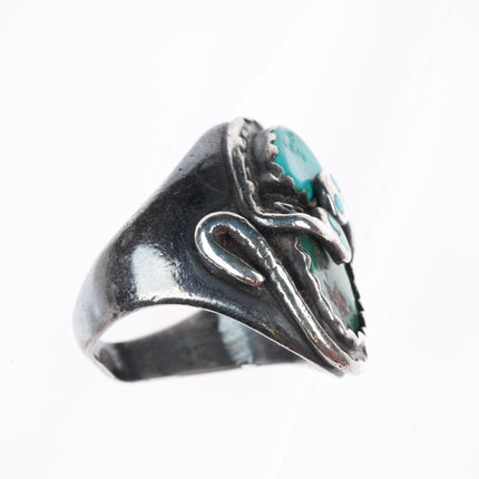 sz11.25 large vintage Effie Calavaza Zuni sterling silver turquoise snakes ring