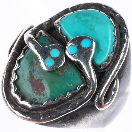 sz11.25 large vintage Effie Calavaza Zuni sterling silver turquoise snakes ring