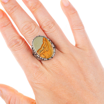 sz11 vintage Navajo sterling silver picture Jasper size 11 men's ring