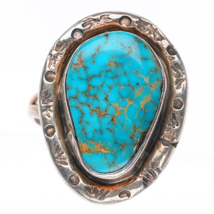 sz9.25 vintage JS Navajo sterling silver red spiderweb turquoise ring
