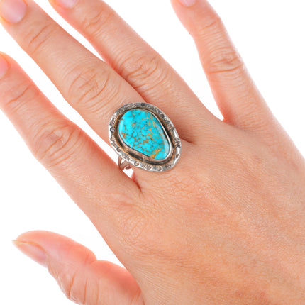 sz9.25 vintage JS Navajo sterling silver red spiderweb turquoise ring