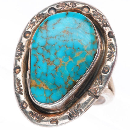sz9.25 vintage JS Navajo sterling silver red spiderweb turquoise ring
