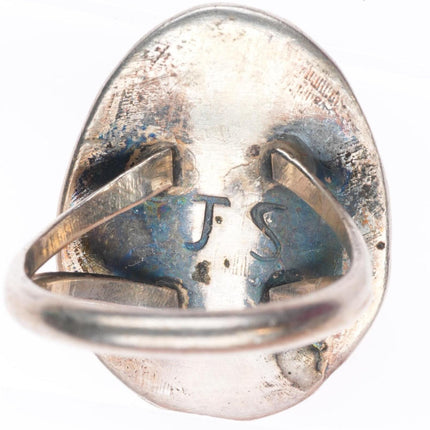sz9.25 vintage JS Navajo sterling silver red spiderweb turquoise ring