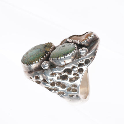 sz10 vintage Navajo sterling silver turquoise 3 stone size 10 ring