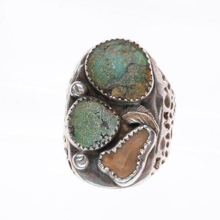 sz10 vintage Navajo sterling silver turquoise 3 stone size 10 ring