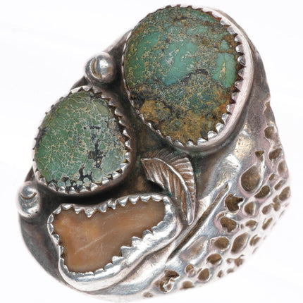 sz10 vintage Navajo sterling silver turquoise 3 stone size 10 ring