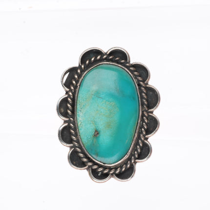 sz8.25 vintage Navajo sterling silver rope bezel ring with nice turquoise