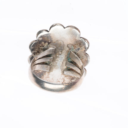 sz8.25 vintage Navajo sterling silver rope bezel ring with nice turquoise