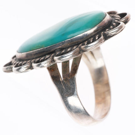 sz8.25 vintage Navajo sterling silver rope bezel ring with nice turquoise